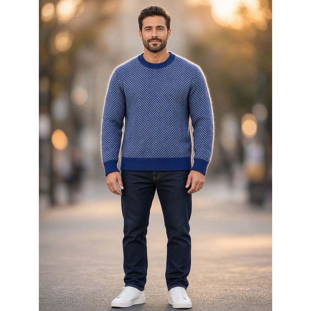 Todd Snyder Chevron Italian Mohair Wool Crewneck in Navy Men XL NWT $398